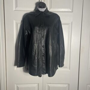 ARITZIA BABATON Pelli Faux Leather Shirt Jacket Women XXS Black Button Front Top